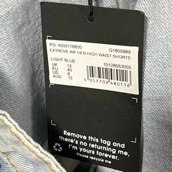 Missguided Extreme Rip Hem High-Waist Denim Shorts - Size US 8 - Picture 8 of 11